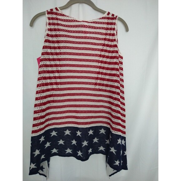 NWT Red White Blue American flag crochet cardigan XL duster Made in USA July 4th - Picture 2 of 6